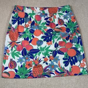 Talbots Women's 8 Peach Blue Hawaiian Print Knee Length A Line Skirt NWT Summer